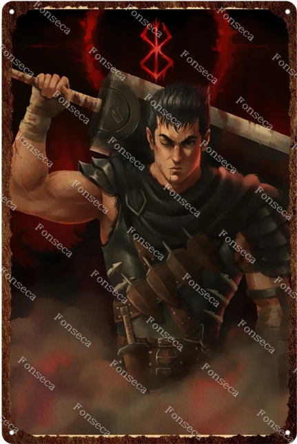 Classic Anime Berserk Metal Poster Tin Sign Japan Animation Swordsman Retro Wall Metal Sticker Home Decoration Bar Art Plates