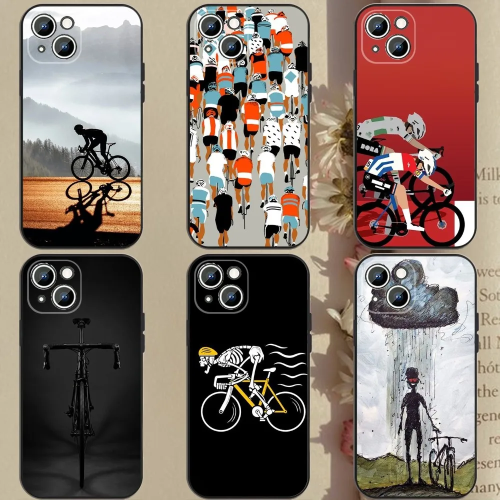 

Mountain Bike Cycling art Phone Case For Apple iPhone 15,14,13,12,11,XS,XR,X,8,7,Pro,Max,Plus,mini Silicone Black Cover
