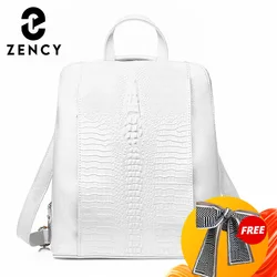 Zency Women's Crocodile Leather Backpack 100% Genuine Natural Travel Work School Bag with Notebook Compartment Laptop Carry-on