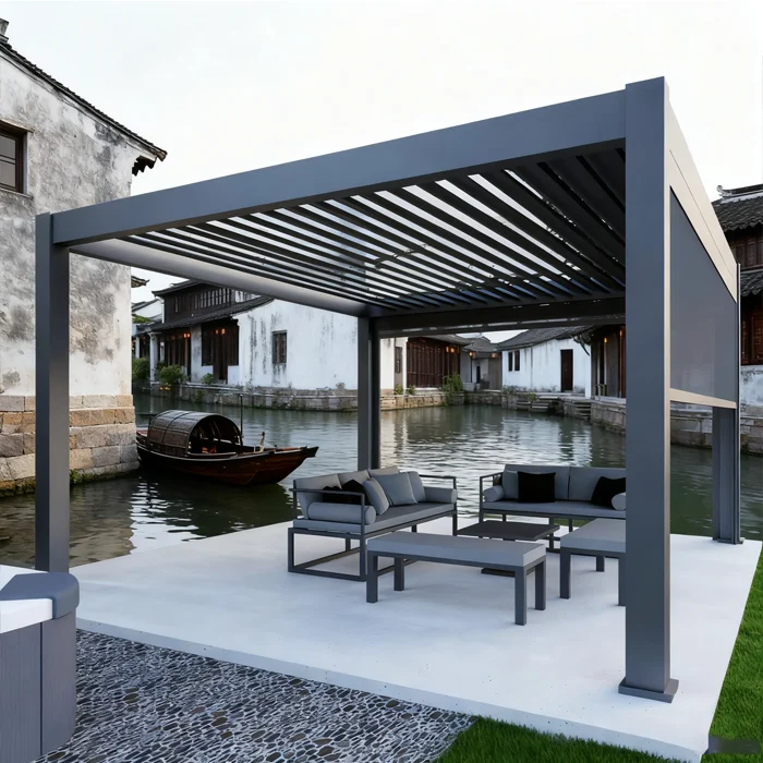 Modern Luxury Aluminum Retractable Roof Pergola With Waterproof Rain Canopy For Balcony & Outdoor Garden