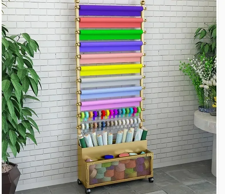 Floor-style flower shop ribbon ribbon storage display rack Flower wrapping paper rack cloth scarf towel display rack