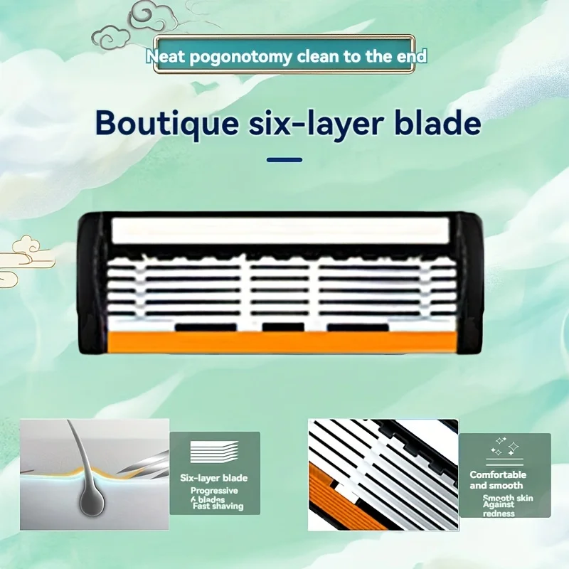 ماكينة حلاقة آمنة مكونة من 6 طبقات من الفولاذ المقاوم للصدأ، شفرة تقدمية سهلة الحلاقة للرجال وأدوات حلاقة لإزالة الشعر للنساء #3