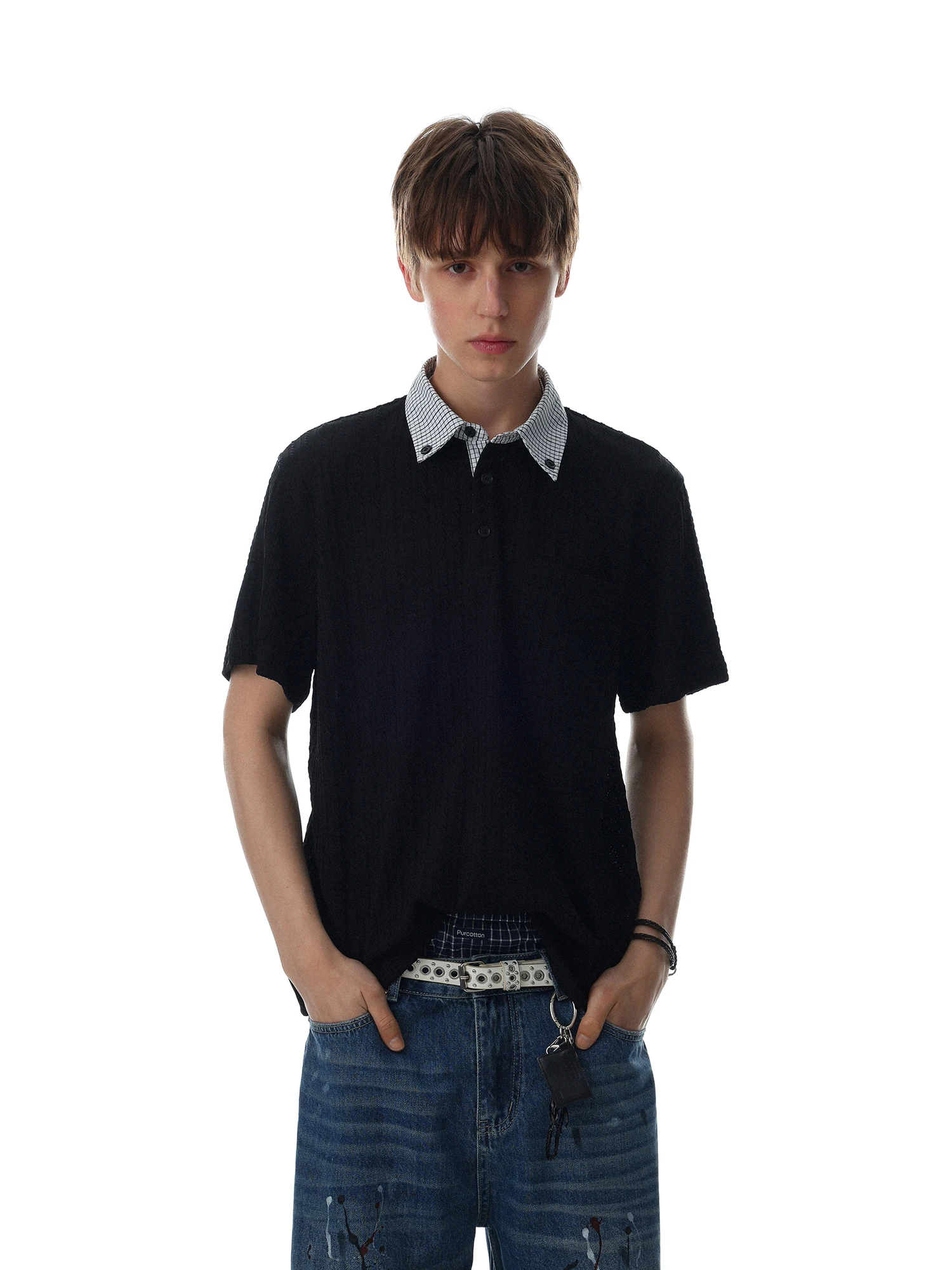 MRNEARLY American Retro Color Block Plaid  Shirt Men's Loose Casual Versatile Simple Style Top Short Sleeve Turn Collar
