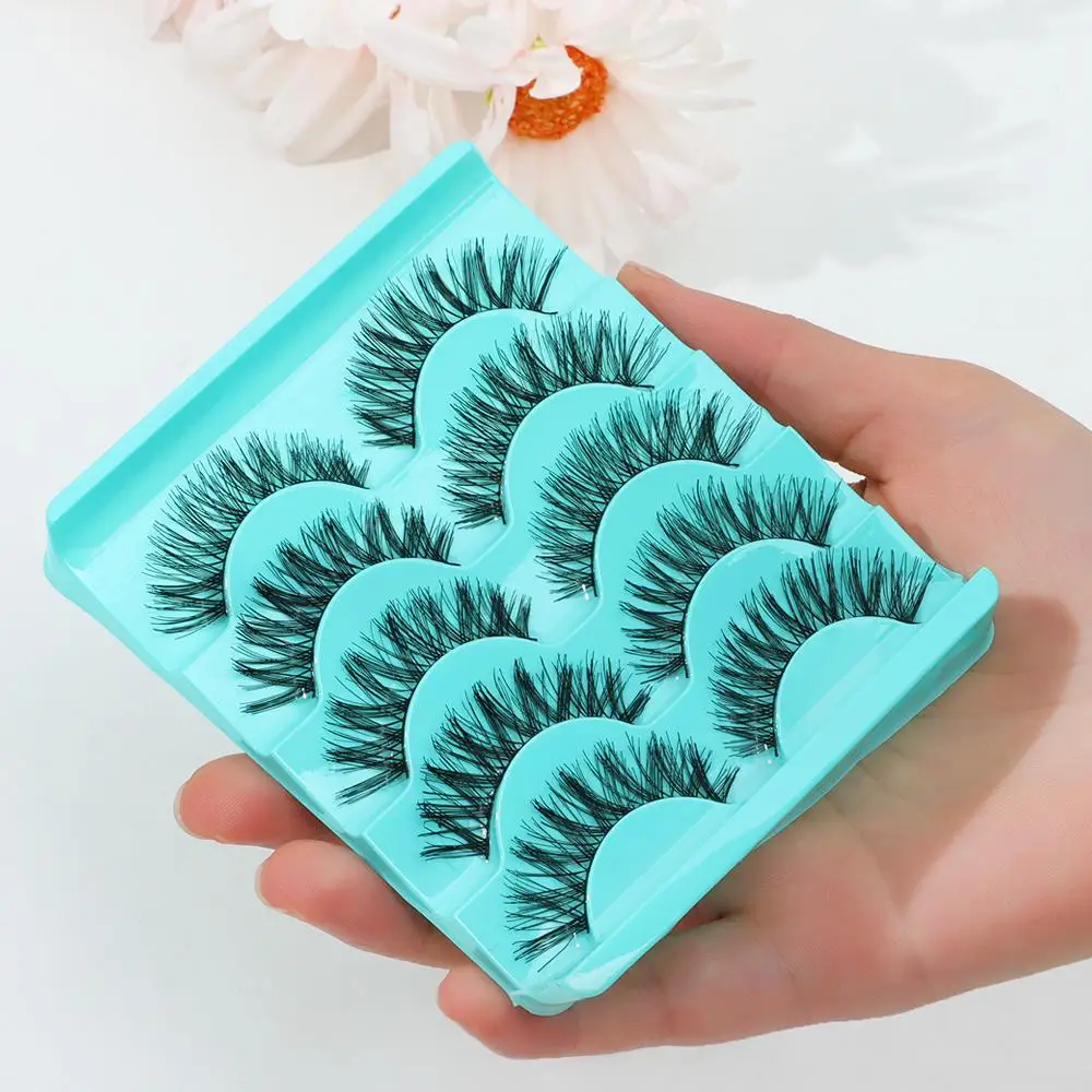 5 Paar lange, kreuzförmige, dicke, weiche, handgefertigte, schwarze falsche Wimpern, Wimpernverlängerung