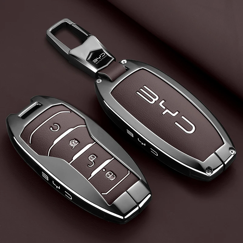Schlüsselhülle aus Zinklegierung und Leder für BYD Song Plus Atto 3 Han EV DM Qin Seal Dolphin, Schutzhülle für Autoschlüsselanhänger – Detail 1