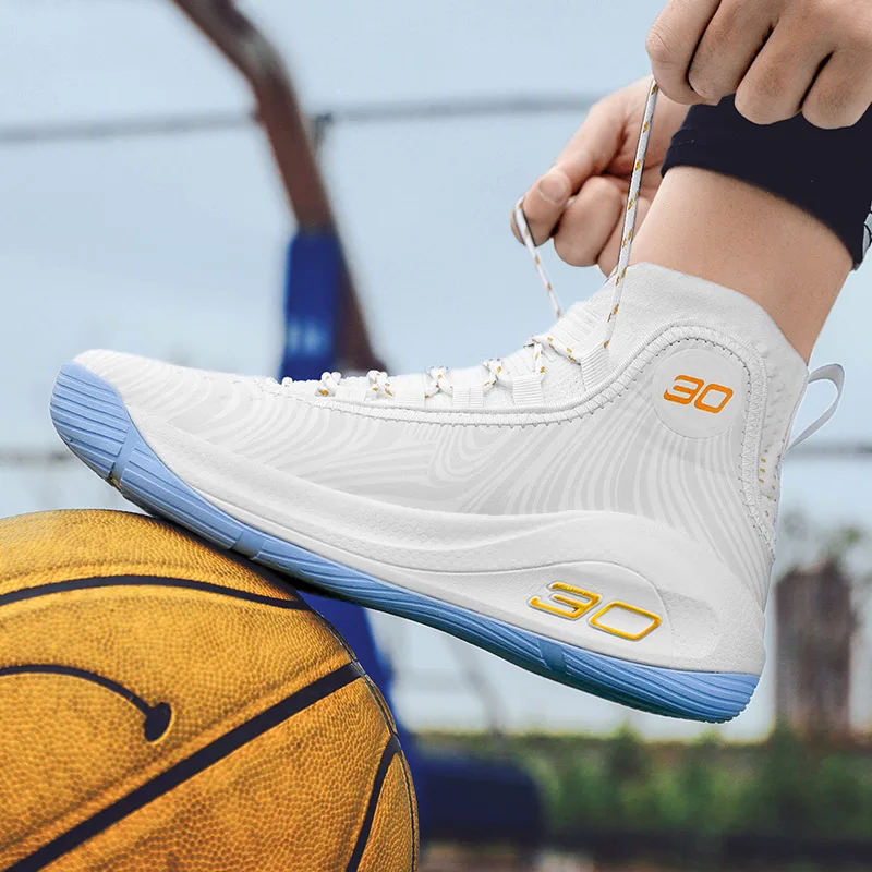 Curry Battle Boots Basketball Shoes Men's High School Junior High Spring Leather Anti-slip Elementary School White Middle Sch...