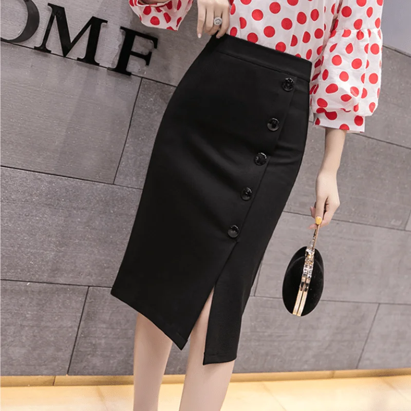 

2024 New Women's Spring Summer Slim Fit Package Hip Skirt Female Professional Split Skirts Ladies Solid Color Pencil Skirts B443