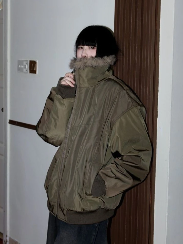 

Женские элегантные свободные толстовки с меховым воротником, зимние куртки Y2k, винтажные теплые утепленные парки, пальто, модная верхняя одежда в стиле Харадзюку, шикарная новинка