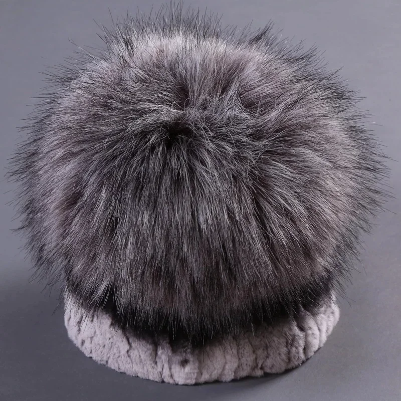 Women\'s Simulated Fox Rabbit Fur Hat Winter Fur Warm Knitted Hat Windproof Cold Proof Outdoor Cycling Skiing Sports Accessories