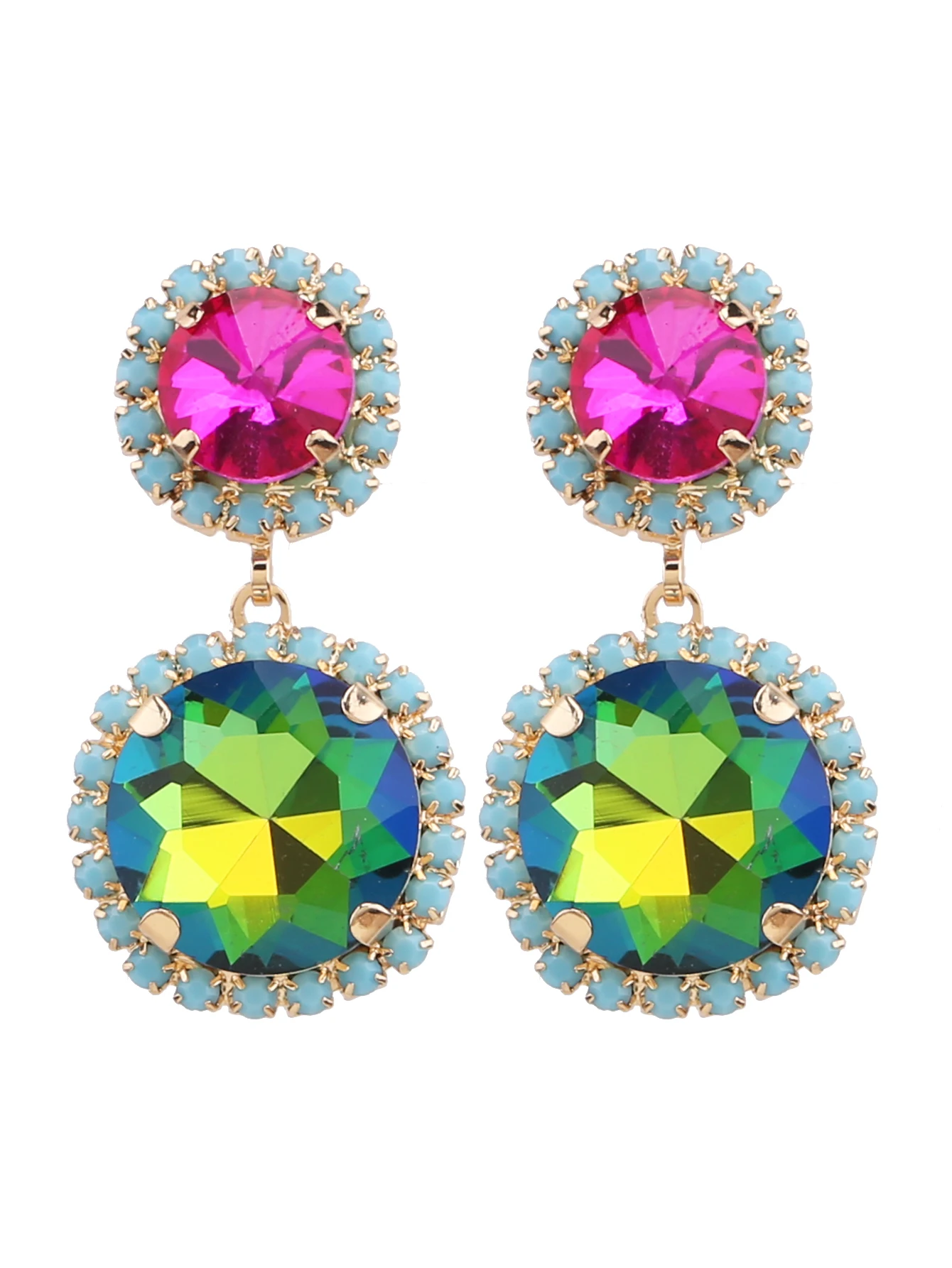 Exquisite sea blue solid color rhinestone size circle geometric earrings for women's daily wear bridal earrings