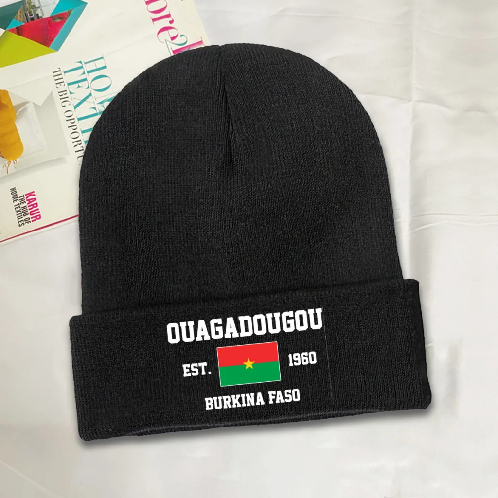 Burkina Faso EST.1960 Ouagadougou Capital Men Women Unisex Knitted Hat Winter Autumn Print Beanie Cap Warm Bonnet