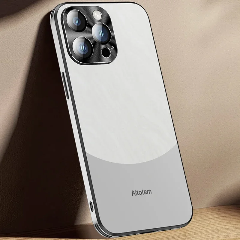

Phone Case for IPhone 12 14 15 Plus 11 13 Pro Max Metal Lens Full Protection Matte Back Cover Cases Silicone Soft Edge Bumper