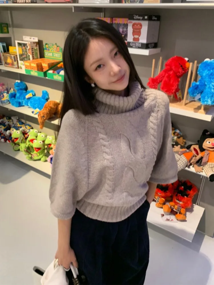 Maglia da donna a cinque quarti Sve maglione collo alto design con risvolto morbido oulder patchwork autunno inverno Faion Commute S...