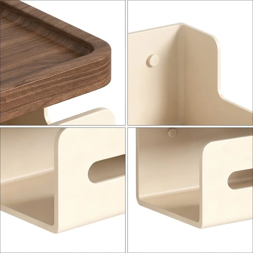 Toilet Paper Holder with Walnut Wood Shelf for Standard Rolls Face Towels and Daily Essentials Modern Space Aluminum Design