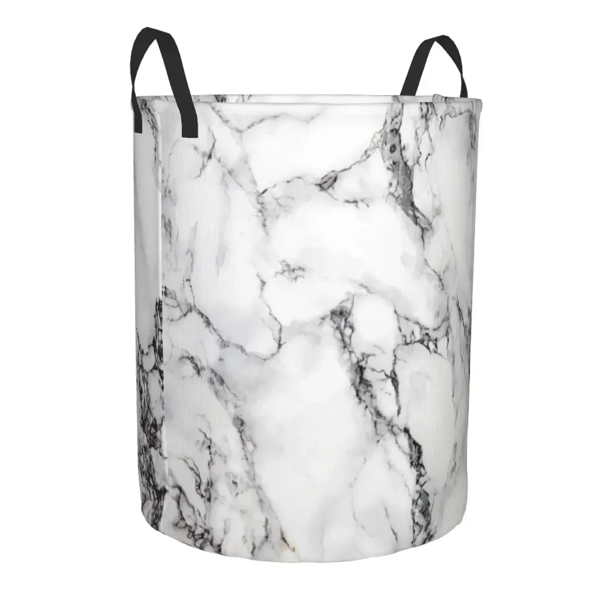 Luxe Gray Marble Laundry Basket Collapsible Texture Abstract Pattern Clothes Hamper for Baby Kids Toys Storage Bin