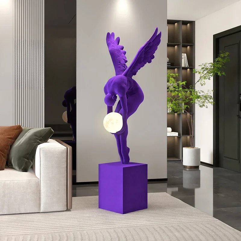 132CM Indoor Home Decoration Angel Figure sculpture Modern Art Luxury Living Room Floor Ornaments Flocking Process Statue Decor