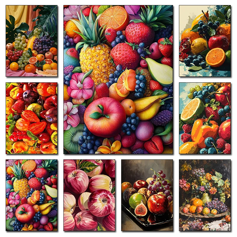 Still Life Apple Orange Fig Poster Grapes Pomegranate Pineapple Strawberry Canvas Painting Wall Art Print Kitchen Home Decor