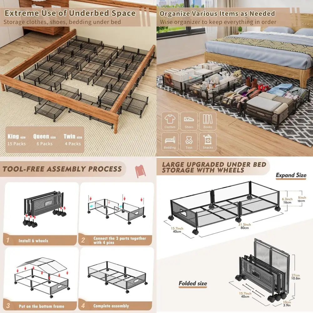 

Large 35L Rolling Underbed Storage Container with Wheels for Bedroom, Shoes, Clothes, and Toys