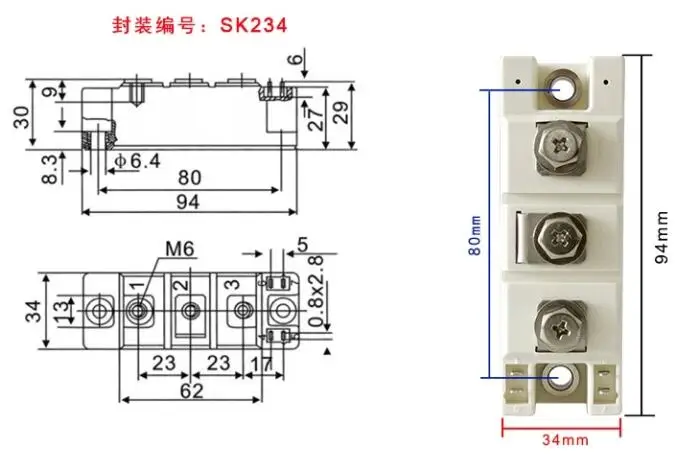 Imagem -03 - Módulo do Diodo do Tiristor para Escurecimento Ups Fonte de Alimentação Partida Macia do Motor Igbt Skkt 42 57 72 92 106 122 132 162 215 250 330 e 16e