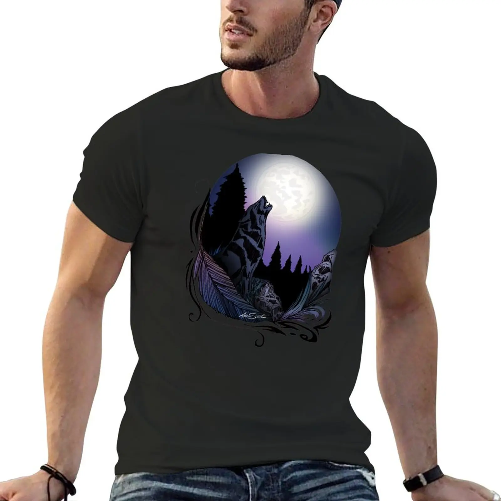 

Howling Wolf T-Shirt plus sizes valentines boutique clothes T-shirts man boys whites fruit of the loom mens t shirts