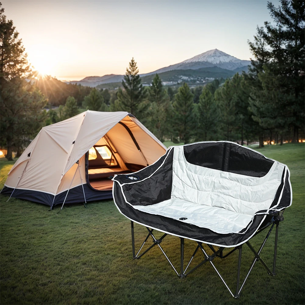 

Двухместное складное кресло для кемпинга с подстаканником и сумкой для переноски, выдерживает нагрузку до 600 фунтов, для спортивных поездок