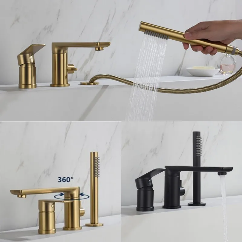 

Bathroom Bath Faucet Set With Handheld Shower System Duchas Para Bano Brass Bathtub Tap Torneira Hot Cold Water Mixer Deck Mount