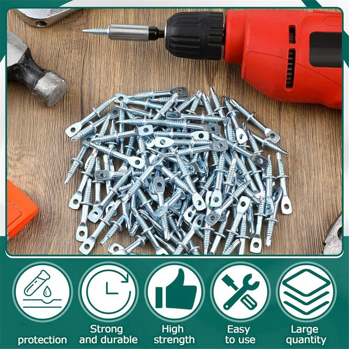 ABNJ 100Pcs 2Inch Eye Lag Self Tapping Drilling Point Screw Zinc and 1pcs 2-5/8Inch Driver, Sturdy Eye Lag Self Drill Screw