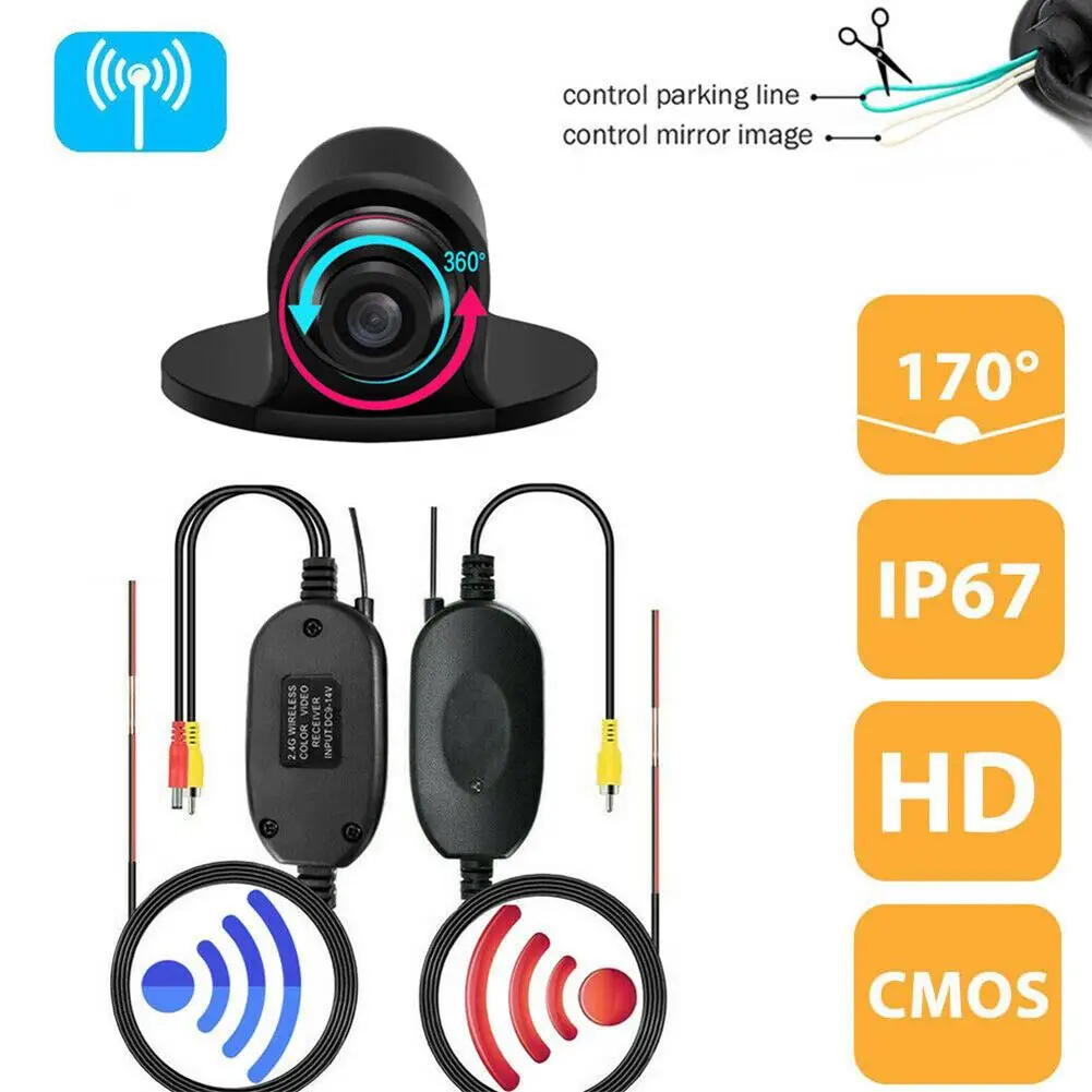 

Car Rear View Camera 2.4G Wireless Rear Front Side View Reverse Backup Camera 360° Infrared Night Vision Cam