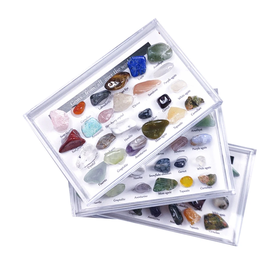Colección De Minerales Y Cristales Con Lupa | Set De 26.5x25.5 Cm Con 500g De Gemas | Piedras De Protección Y Energía | Regalo Educativo Para Niños