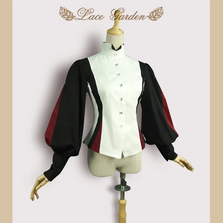 

Stylish Victorian Vintage Blouse Women's Long Lantern Sleeve Color Blocked Stand Collar Top by Lace Garden