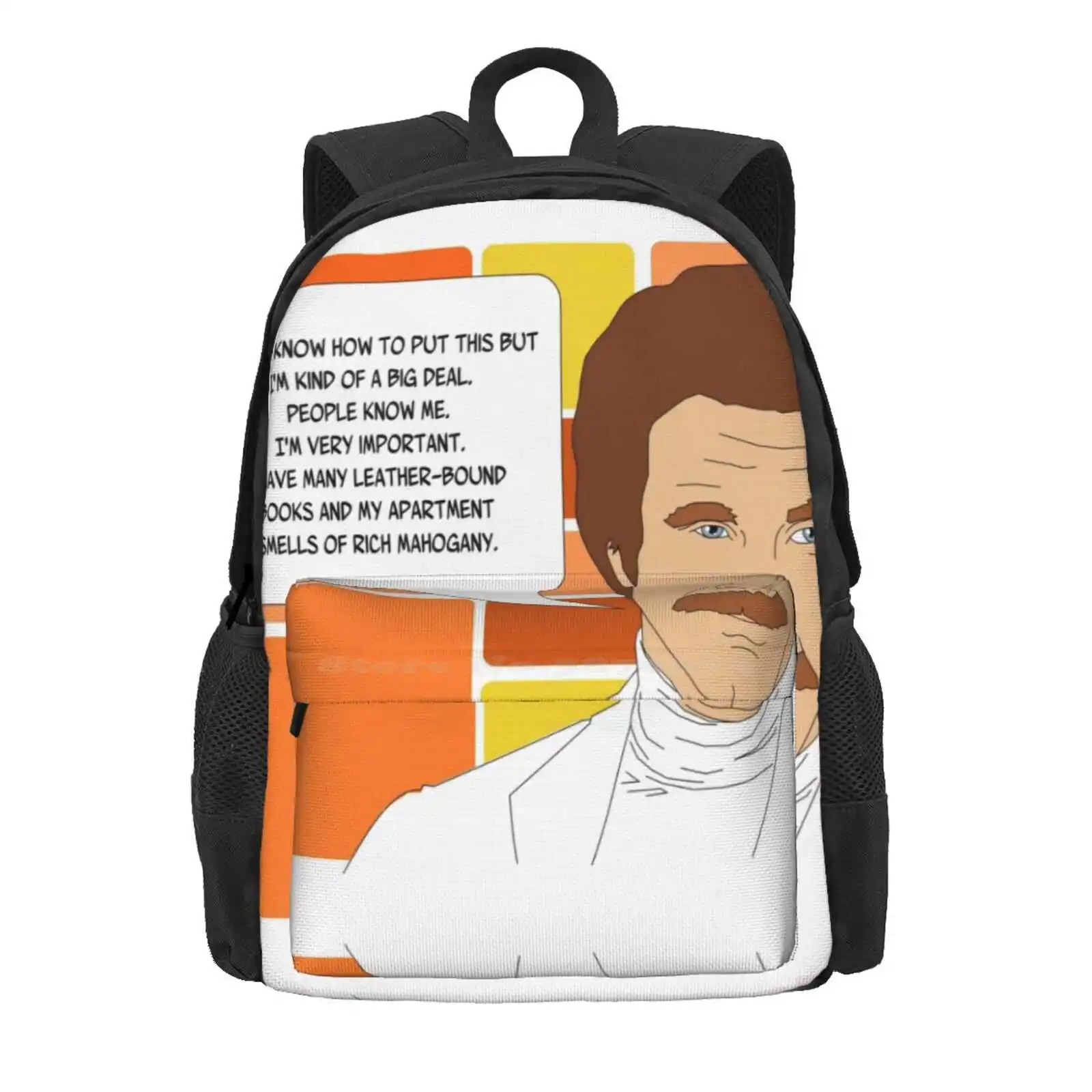 I'M Ron Burgundy? Hot Sale Schoolbag Backpack Fashion Bags Anchorman Will Ferrell Ron Burgundy Movie Funny Comedy Cult Classic