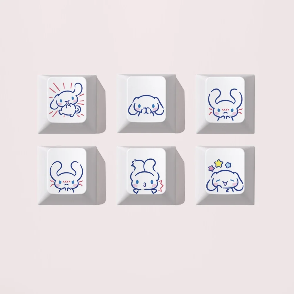 

6pcs/set Cartoon Animation PBT Big Ears Cinnamoroll Personalized Keycap Girl Cute Mechanical Keyboard Keycap Kawaii Gift
