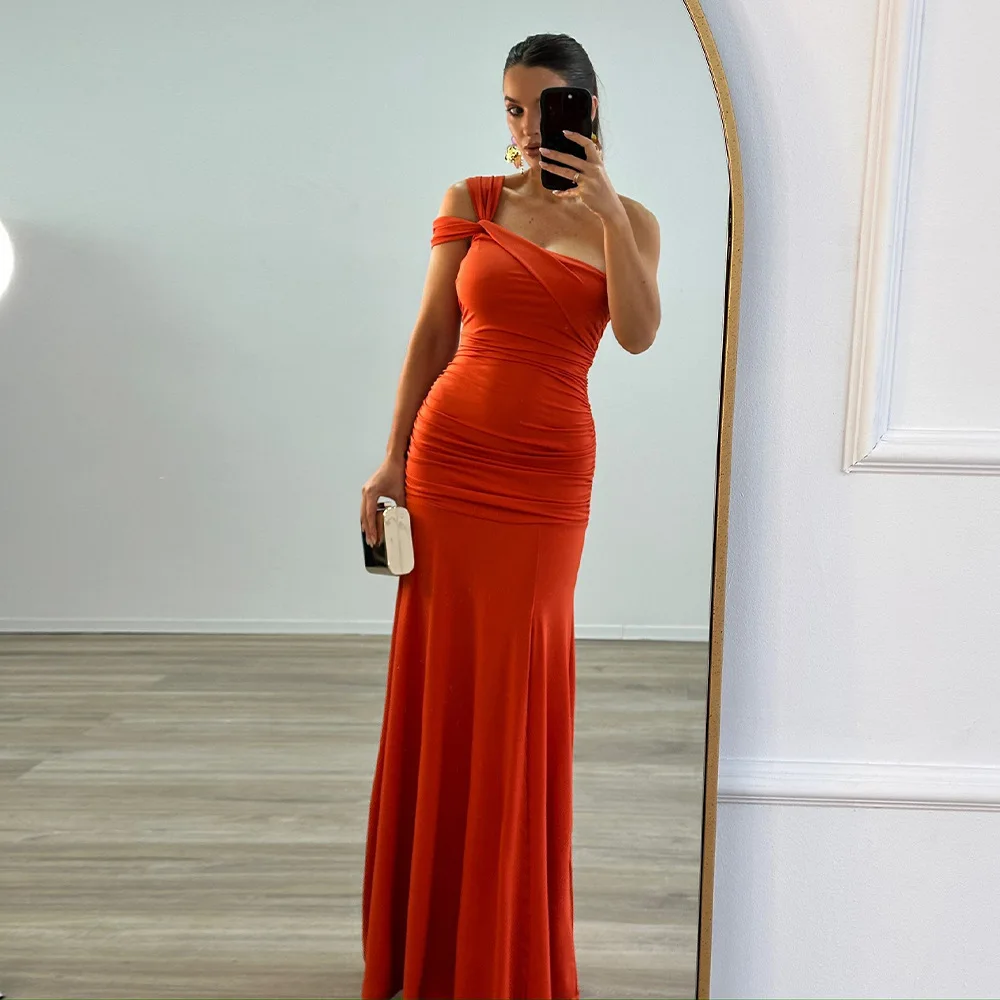 Robe d'été Sexy pour femmes, couleur unie, asymétrique, épaule froncée, fente latérale, Slim Fit, Robe élégante pour femmes, nouvelle collection