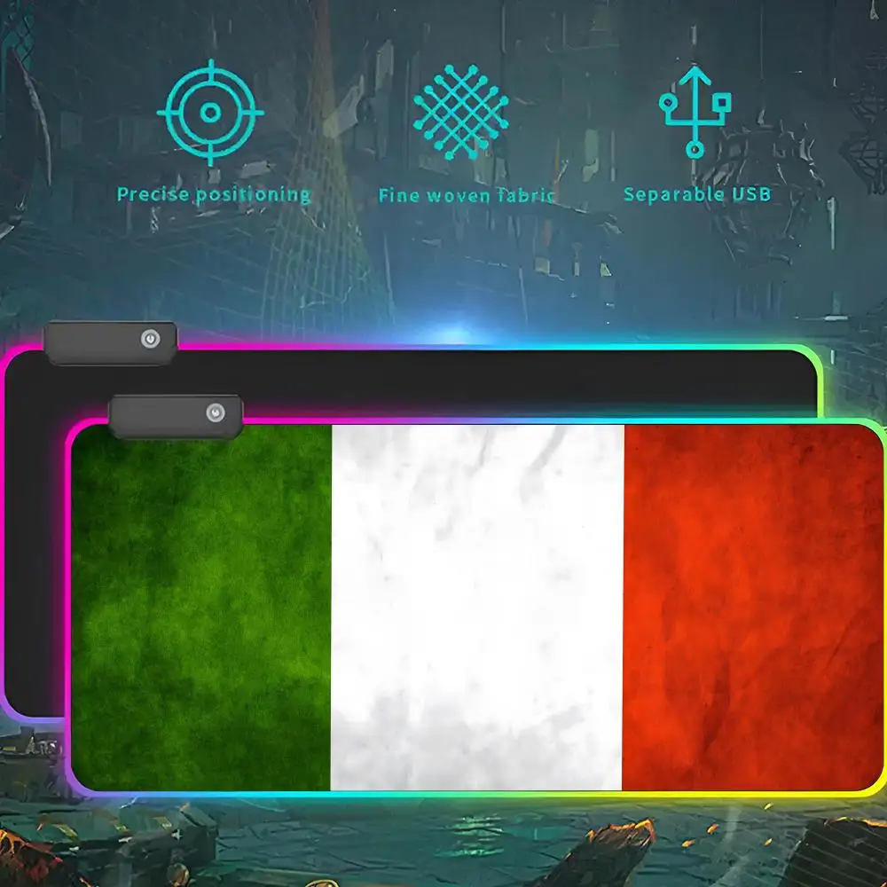 

Флаг Италии (3) Коврик для мыши RGB со светодиодной подсветкой Игровой коврик для мыши Водонепроницаемый большой ковер для геймерской мыши Большой коврик для клавиатуры Mause PC Desk Play M