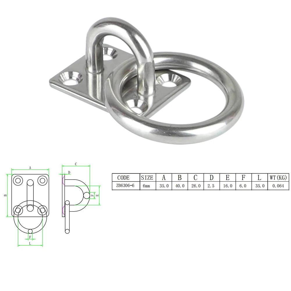 

1PCS Eye Hooks Heavy Duty Garden Shed Hook Eye Plate Marine Hardware Staple Ring Hook Loop Stainless Steel Pad Eye Plate Hook