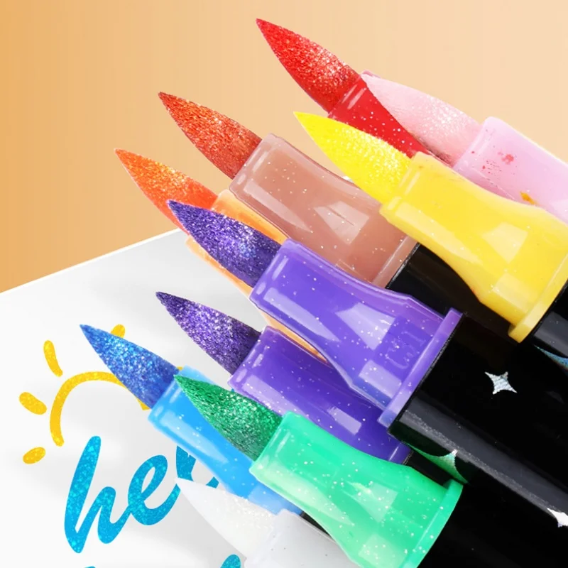 مجموعة أقلام تحديد ذات طرف مزدوج لامع من Kawaii مكونة من 24/48 لونًا وأقلام فرشاة ألوان مائية لرسم اللوازم الفنية المدرسية #5