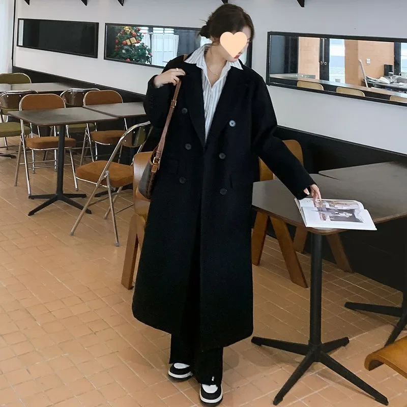 

2024 autumn and winter fashion fleece thickened woolen coat women's long knee high-end tall suit woolen coat