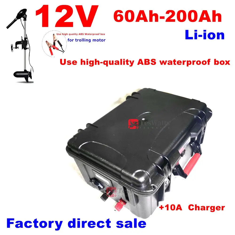 Rechargeable 12V 60Ah 80Ah 120Ah 150ah 180ah 200ah Lithium Ion Battery for Trolling Motor Boat Propeller+10A Charger