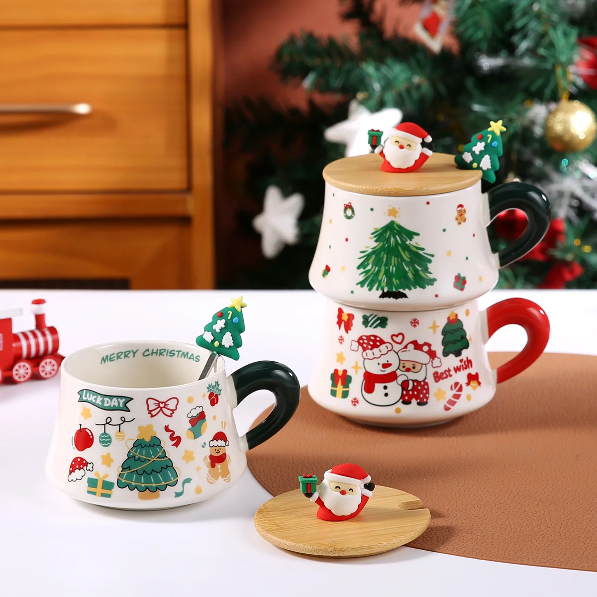 

2026 Рождественский керамический набор кофейных чашек и посуды, бытовые праздничные кружки, чашки и блюдца, керамическая подарочная коробка на день рождения, рождественские подарки