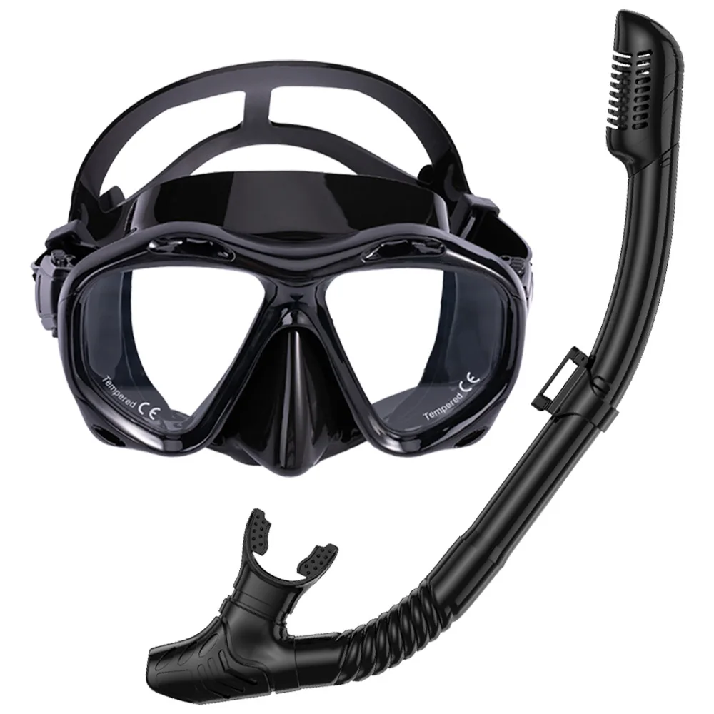 

New silicone diving goggles breathing tube professional snorkeling HD swimming tempered glass large frame mask set