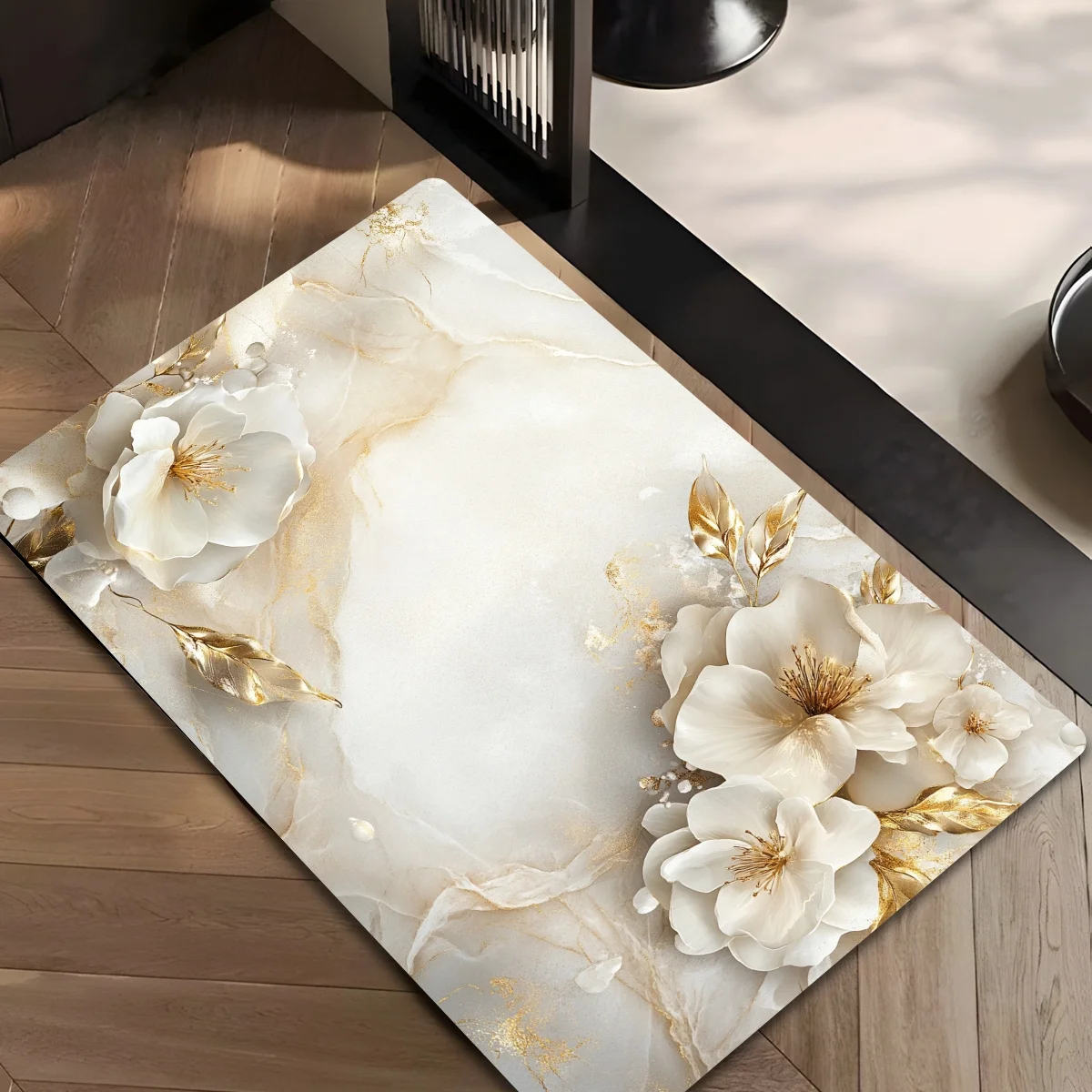 

1 piece of luxury marble texture pattern floor mat, polyester fabric, machine washable, suitable for bedroom living room