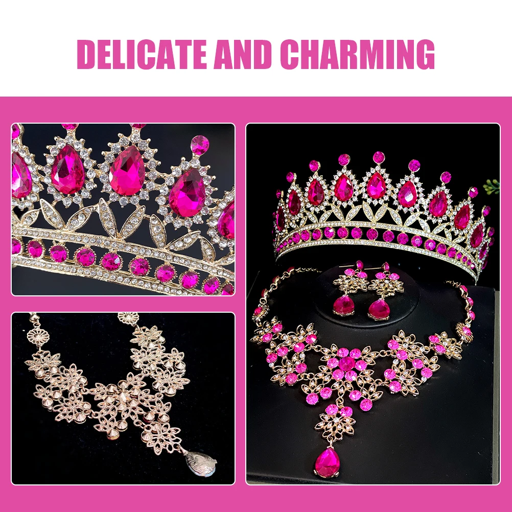 

Woman Wedding Dress Accessories Set Formal Necklace Rhinestone Bridal Decor Hairband