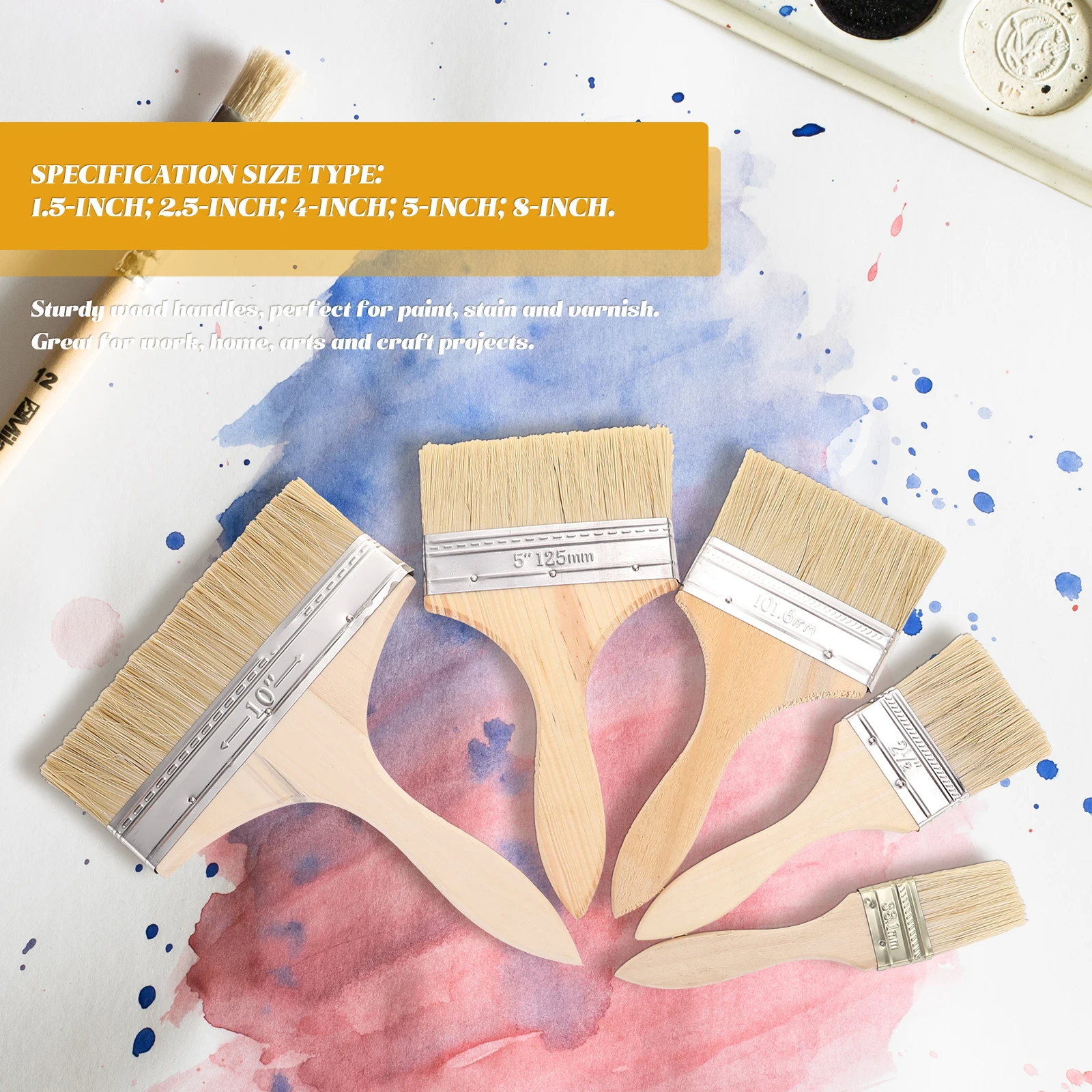 

5pcs Thickened Set Durable Wood Handle Painting Brushes Watercolor Painting Brushes for Furniture Watercolor Supplies