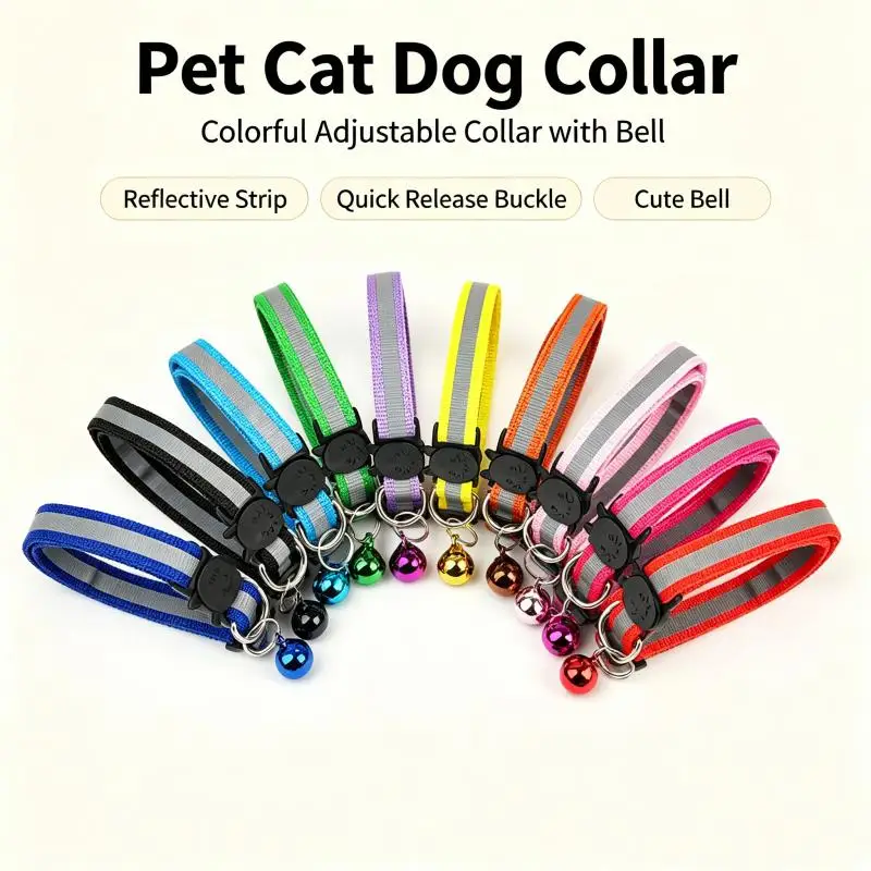 1Pcs Reflective Breakaway Cat Collars with Bells & Round Ears Durable Polyamide Material Adjustable Safety Pet Collar Decor