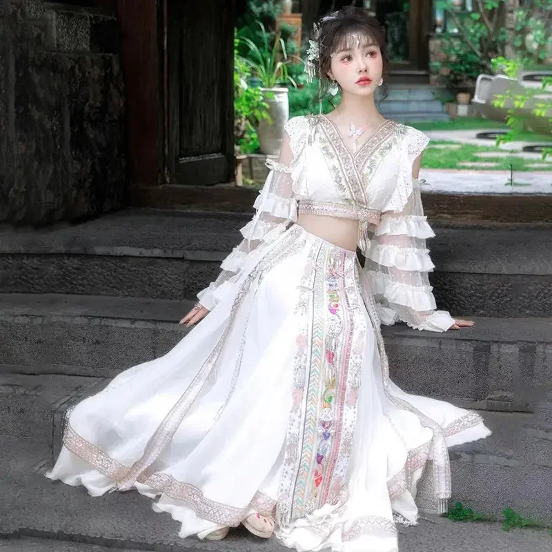 

2025 chinese Hmongb ethnic style girl hanfu exquisite embroidery fairy bridesmaid gauze dress yunnan dali travel photograph set