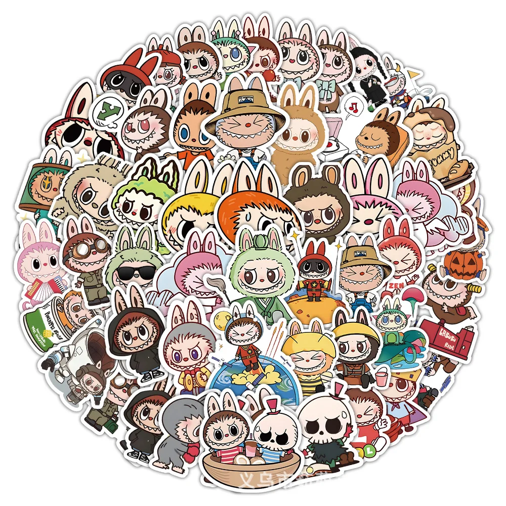 53pcs Labubu Stickers Cartoon Anime Cute Fun Sticker Phone Case Water Cup Suitcase Desktop Decoration Waterproof Children Gift