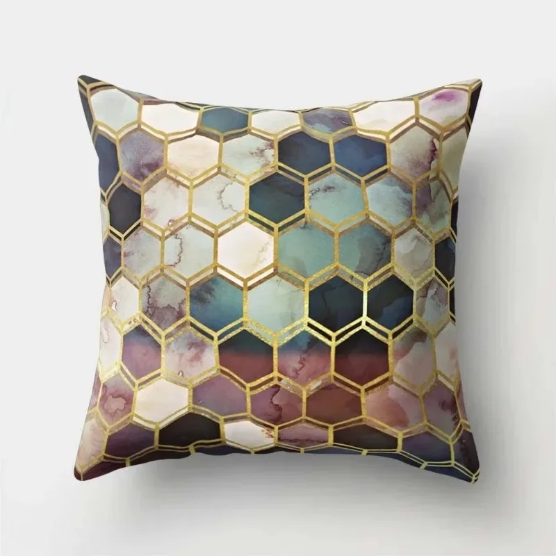 Gold Geometric Marble Sofa Decorative Cushion Cover Pillow Pillowcase Polyester 45*45 Throw Pillow Home Decor Pillowcover