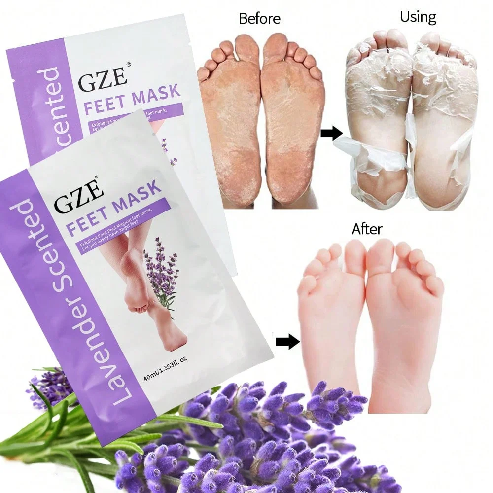 2 Pack Exfoliating Foot Peel Mask, GZE Lavender Scented Foot Mask, Removes Dead Skin & Calluses, Reveals Soft Smooth Feet