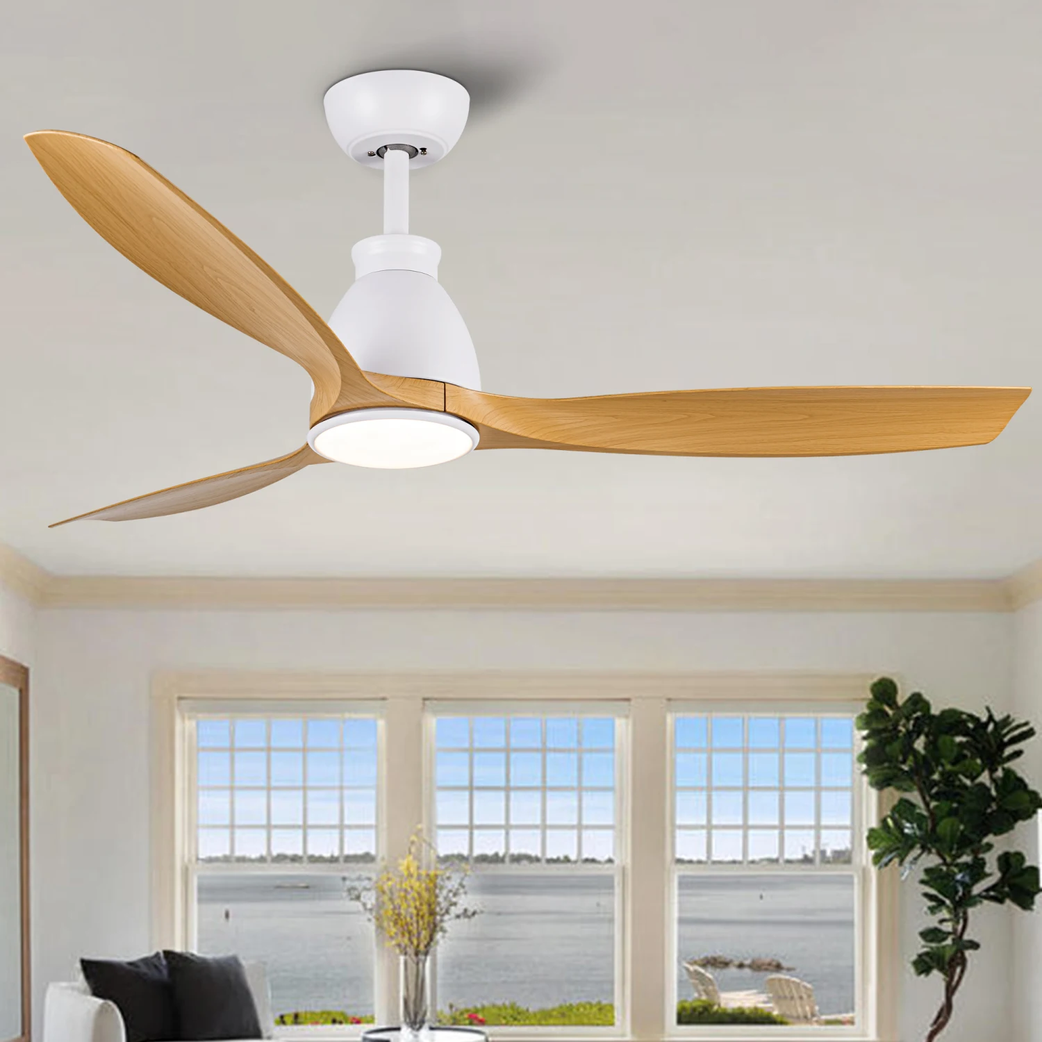 

52 In.Intergrated LED Ceiling Fan with Antique Brown Wood Graiin Blade