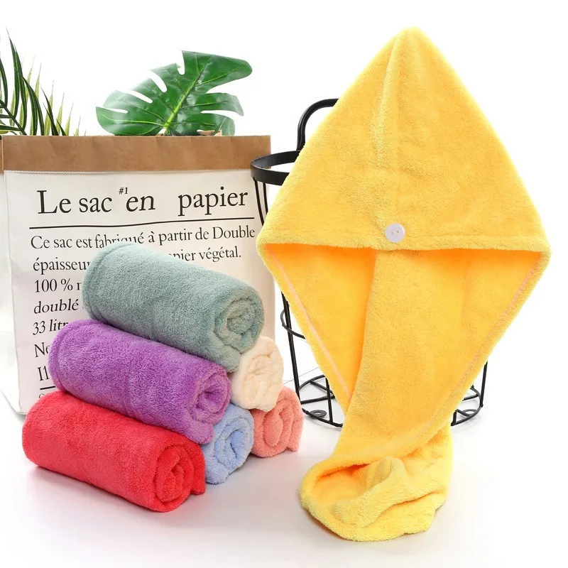 Women's bathroom with hair button cap towel care capsuperfine fiber super absorbent towelsuitable for family use